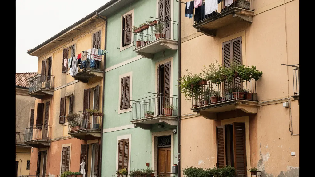 Facciata tipico condominio italiano con balconi e persiane colorate per confronto prezzi
