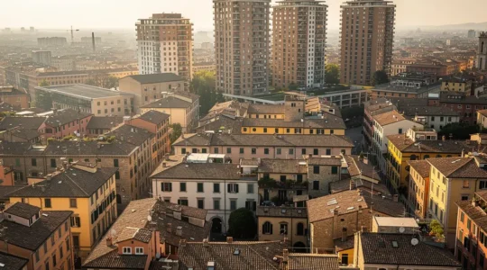 Panorama urbano italiano con edifici residenziali e architettura storica per analisi prezzi immobiliari