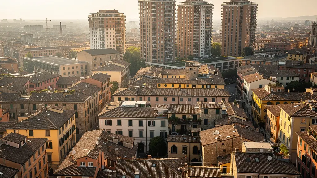 Panorama urbano italiano con edifici residenziali e architettura storica per analisi prezzi immobiliari